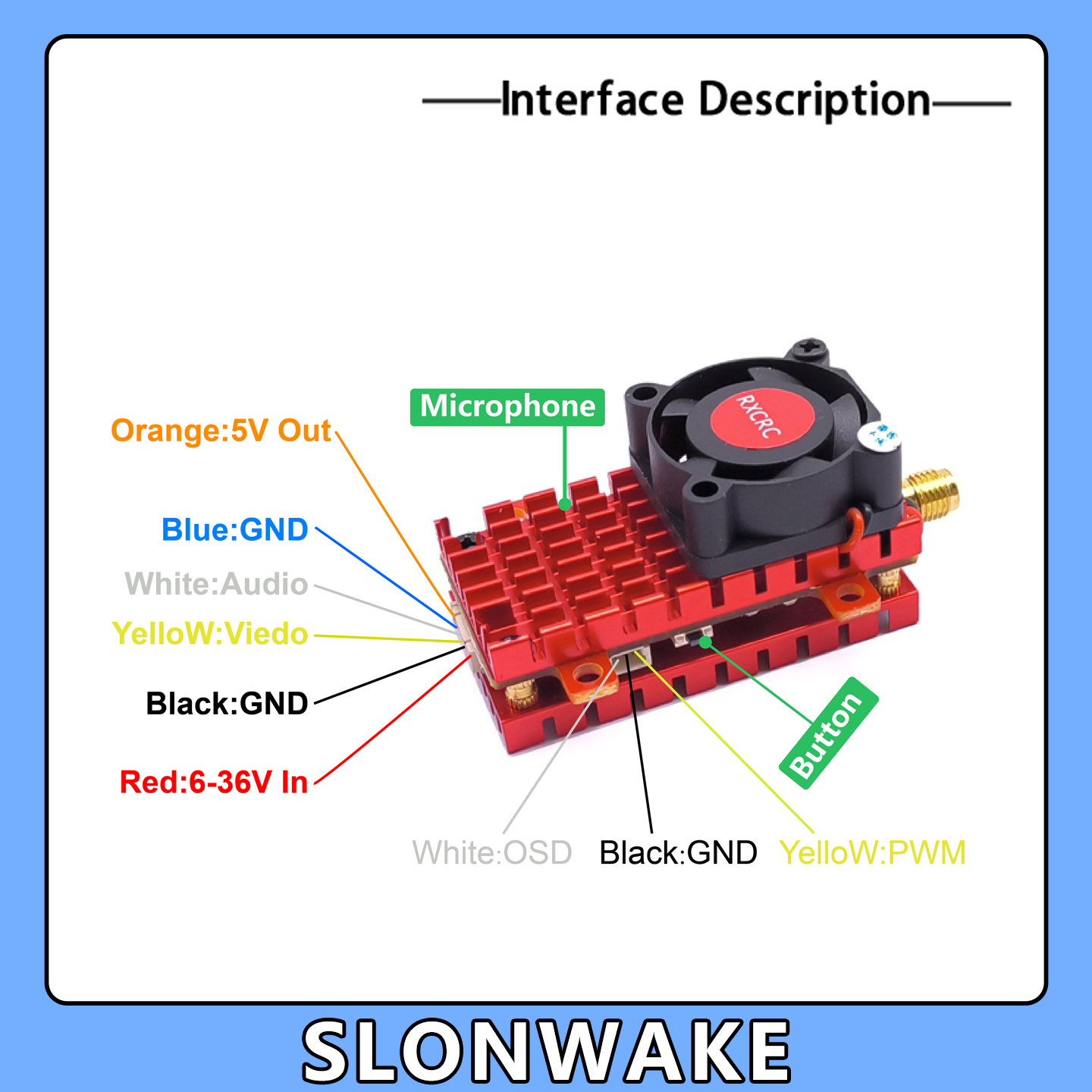 SLONWAKE 5.8G 2W VTX FPV 1800T - огляд і ціна Drone Racing Camera